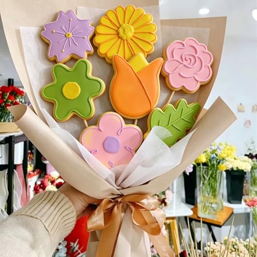 Q-BAKER Spring Summer Flowers Cookie Cutters - Rose, Sunflower, Tulip, Daisy Flower, Butterfly, Stainless Steel Holiday Cookie Cutter Shapes for Baking Gift