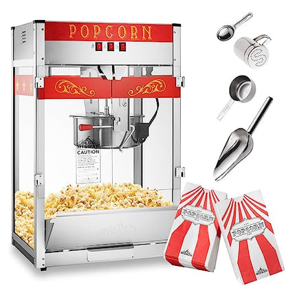 Olde Midway Commercial Popcorn Machine Maker Popper with Extra Large 16-Ounce Kettle - Red