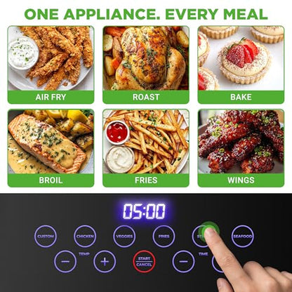 NutriChef Family Size 7.5 Quart Air Fryer | 6 Preset Cooking Modes | Glass Fry Bowl for Best Cooking | 360° Air Circulation | Cook Veggies, Steak, Fries, Seafood, Chicken & More | Gray