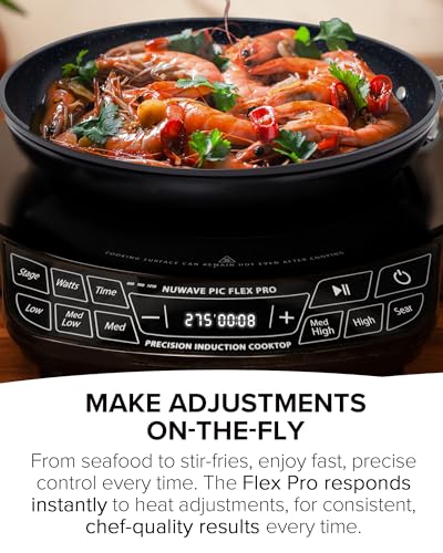 Nuwave Flex Pro 10.25” Precision Induction Cooktop with IMD Touch Display, LED, Shatter-Resistant Glass, 81 Temps (100°–500°F), 3 Wattages (600/900/1400W), Auto Shutoff, Portable Design, 30503V01