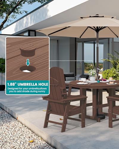 SERWALL 5-Piece Patio Dining Sets, HDPE Outdoor Table and Chairs Furniture Set, 45" Round Dining Table and 4 Adirondack Dining Chair, Coffee