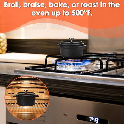 BSTKEY Mini Cocotte Set, 3 Pcs Mini Dutch Oven with Lids and Handles, Cast Iron Garlic Roaster with Cork Pan Mat, Stovetop, Oven Safe (8 oz)