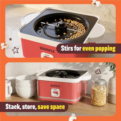 Wumple Popcorn Machine with Bowl - 12 Cup Electric Popcorn Maker for Home Movie Nights & Parties - Countertop Popcorn Popper - Red