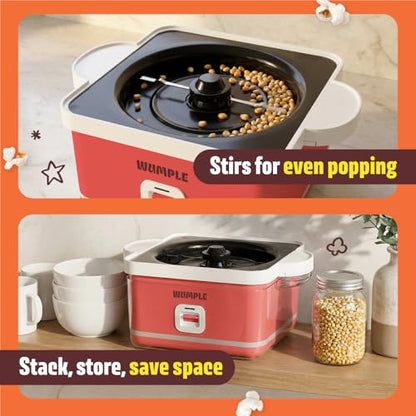 Wumple Popcorn Machine with Bowl - 12 Cup Electric Popcorn Maker for Home Movie Nights & Parties - Countertop Popcorn Popper - Red