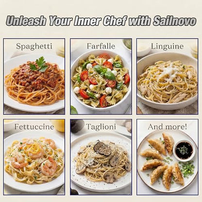 Sailnovo 3 in 1 Pasta Maker Machine - 9 Adjustable Thickness Settings Aluminum Alloy Pasta Roller & 2 Width Cutters for Fresh Spaghetti, Fettuccini, Lasagna, Dumplings - Stainless Steel, Silver