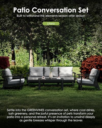 GREENVINES 9 Piece Patio Conversation Set, HDPE All Weather Couches, Black