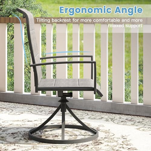 DIFY 5 Piece Outdoor Patio Dining Set for 4, 47.2" Round Metal Dining Table and Swivel Patio Chairs with Padded Textilene, All-Weather Outdoor Furniture Set for Garden Backyard Porch, Grey