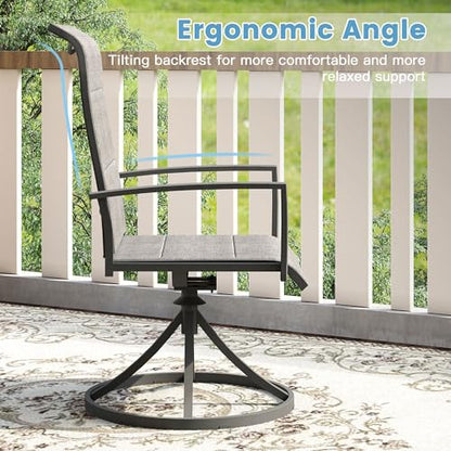 DIFY 5 Piece Outdoor Patio Dining Set for 4, 47.2" Round Metal Dining Table and Swivel Patio Chairs with Padded Textilene, All-Weather Outdoor Furniture Set for Garden Backyard Porch, Grey