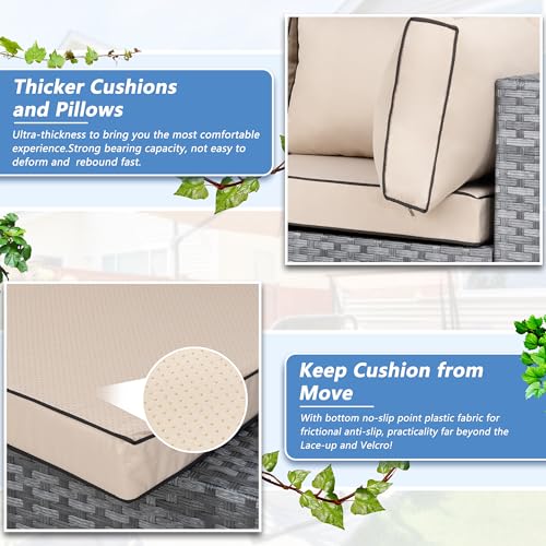 Shintenchi 5 Piece Outdoor Patio Furniture Set with Silver PE Rattan, Khaki