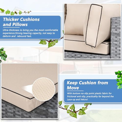 Shintenchi 5 Piece Outdoor Patio Furniture Set with Silver PE Rattan, Khaki