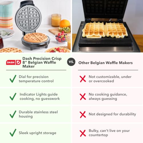 Dash Precision Crisp Belgian Waffle Maker, 8-Inch, Ceramic Nonstick, Black