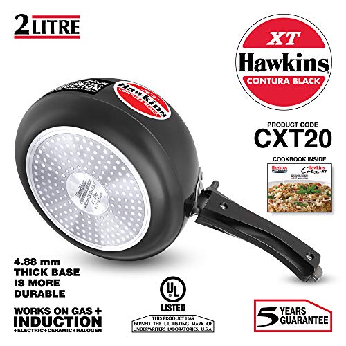 Hawkins Contura Black XT Pressure Cooker, Hard Anodised Inner Lid Cooker, Small Induction Cooker, Handi Cooker, Black CXT20 2 Litre