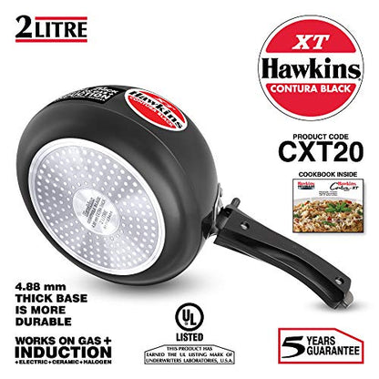 Hawkins Contura Black XT Pressure Cooker, Hard Anodised Inner Lid Cooker, Small Induction Cooker, Handi Cooker, Black CXT20 2 Litre