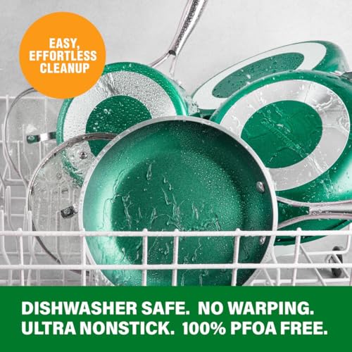 Granitestone 10 Inch Nonstick Frying Pan Skillet, Granite Coated Non Toxic Cooking Pan for Eggs & Omelettes, PFOA Free, Withstands Metal Utensils, Oven Safe to 500°F, Dishwasher Safe, Emerald Green