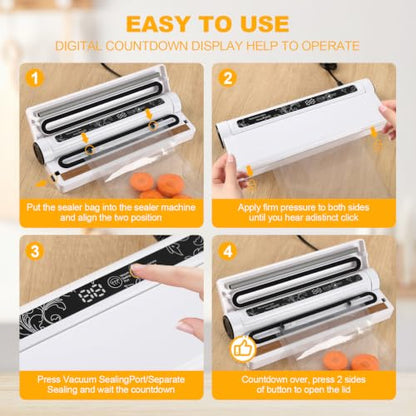 VortecSys Vacuum Sealer Machine, 75KPA Strong Suction for Home Kitchen Use