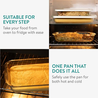 Navaris 4-Piece Glass Baking Dish Set with Lids, 1.7qt/2.3qt(1.6L/2.2L) Casserole Dishes, Rectangular Glass Bakeware Set, Baking Pans for Lasagna, Leftovers, Dishwasher, Oven
