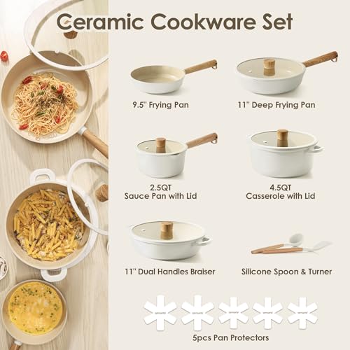 SENSARTE 17Pcs Ceramic Nonstick Cookware Set Non-toxic Healthy Pots and Pans Set Ceramic Kitchen Cooking Frying Pans with Stay-cool Handle, PFAS/PTFE/PFOA Free, Dishwasher Safe, Induction Compatible