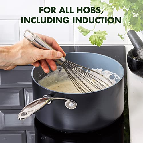 GreenPan Valencia Pro Ceramic Nonstick 1.66QT & 3.3QT Saucepan Pots with Lids Set, Hard Anodized PFAS-Free Cookware, Induction Ready & All Cooktops, Soup & Sauce, Dishwasher & Oven Safe to 600F, Gray