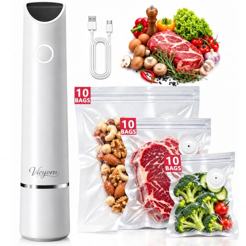 Vieyorn 60kPa Compact Food Vacuum Sealer Kit with 30 Reusable Bags-10S/M/L