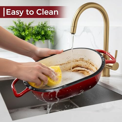 GdnWings Oval Dutch Oven for Bread Baking, 12 x 8 Inch Cast Iron Bread Oven for homemade bread, Sourdough Dutch Oven Bread baking Pan for a Crispy Crust, 5QT, Cherry