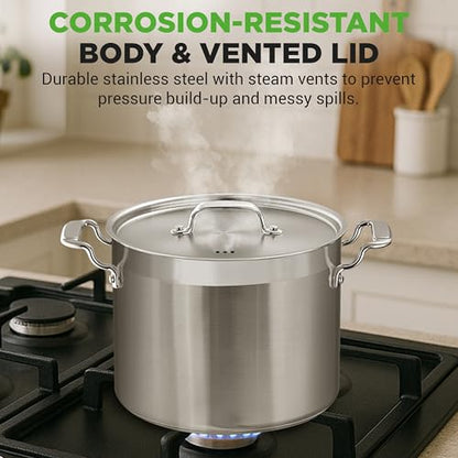 NutriChef Stainless Steel Cookware Stockpot - 14 Quart, Heavy Duty Induction Pot, Soup Pot with Stainless Steel Lid, Gas, Induction, Ceramic, Glass and Halogen Cooktops Compatible - NCSPT14Q