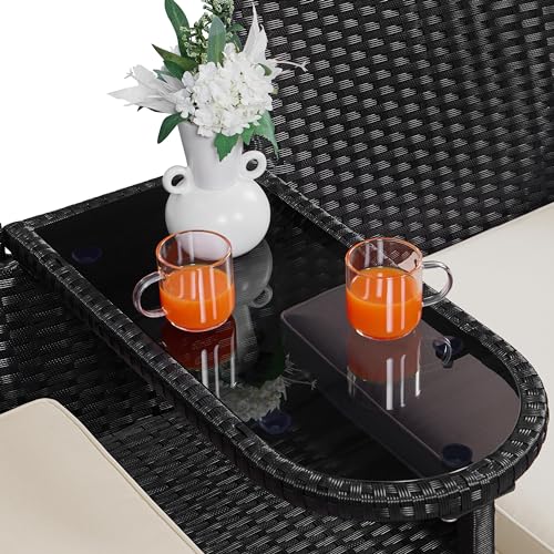 Yaheetech Patio Loveseat, Outdoor Wicker Double Chair w/Side Table