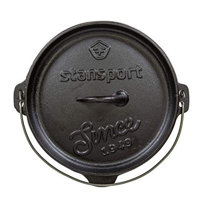 Stansport's Cast Iron Dutch Oven with Lid (16023) - Large 4 Quart Capacity, Durable Cast Iron Construction, Perfect for Outdoor Cooking, Home Kitchen and Camping Trips, Flat Bottom Design