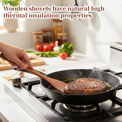 Wooden Spatula, Wooden Utensils for Cooking, Long Handle Wood Spatula Nonstick Thin Wooden-Spatula for Cooking Eggs, Fish, Pancakes