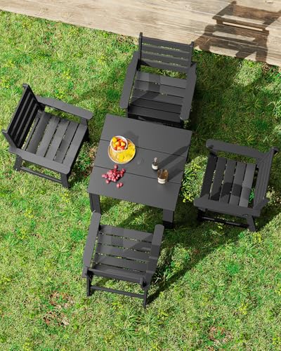 GREENVINES 5-piece Patio Dining Set, HDPE Square Table & 4 Chairs, Black