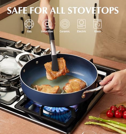 KOCH SYSTEME CS 12-Inch Saute Pan, 5.5-Quart Deep Frying Pan, Toxin-Free Ceramic Nonstick Saute Pan with Lid – Large Scratch-Resistant Deep Fry Pan, Oven Safe, Induction Compatible, Gradient Blue
