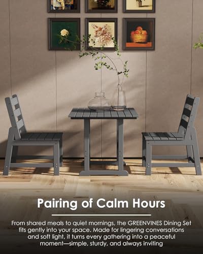 GREENVINES 5-Piece-Outdoor-Dining-Set | HDPE | Square | Patio Furniture | All Weather | Armless Chair | Slatted Table and Chairs Sets for 4 | for Backyard Poolside Garden | Grey