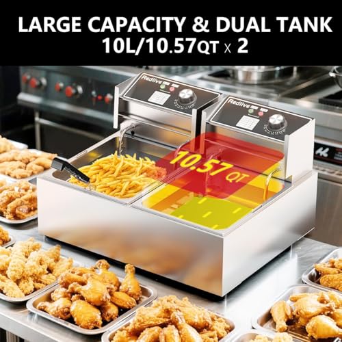 Commercial Deep Fryer with Basket 21QT/20L Stainless Steel Large Capacity