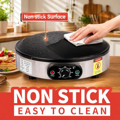 SuYiFan Crepe Makers, 16-Inch Electric Roti and Tortilla Maker, 1600W Large Non-Stick Convex Dome Griddle, Commercial Grade Saj Bread Maker & Crepe Machine, Adjustable Temp up to 460°F,Stainless Steel