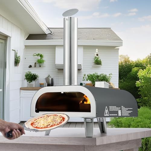 VEVOR Outdoor Pizza Oven, 12 Inch Wood Fired Pizza Ovens, Pellet Pizza-Stove with Thermometer, Portable Pizza-Maker for Outside Backyard Patio Camping, Pizza-Stone, Carry Bag, Shovel, Black