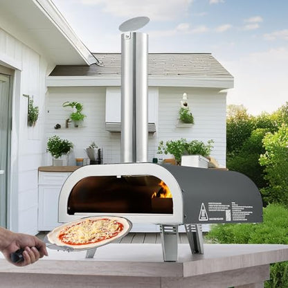 VEVOR Outdoor Pizza Oven, 12 Inch Wood Fired Pizza Ovens, Pellet Pizza-Stove with Thermometer, Portable Pizza-Maker for Outside Backyard Patio Camping, Pizza-Stone, Carry Bag, Shovel, Black