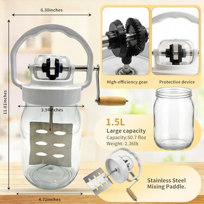 Hand Butter Churn , 50oz Classic Hand Crank Butter Maker One-Piece Cast Anti-Scratch Design, Make Full Batch of Butter at Once, Safer & More Durable.