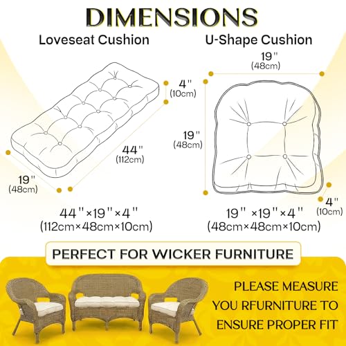 1 MIDDLE ONE Wicker Chair Cushions 3 Pieces Set for Outdoor Furniture, Replacement Patio Wicker Furniture Cushions, 1Pc Loveseat Cushion & 2Pcs Chair Cushions (Burgundy)