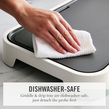 Martha Stewart 12” x 22” Electric Griddle, XL Ceramic Nonstick Flat Top Cooking Surface, Adjustable Temperature Dial, Drip Tray, Dishwasher Safe, 1500W Fast Even Heating, Pancakes & Eggs, Linen White