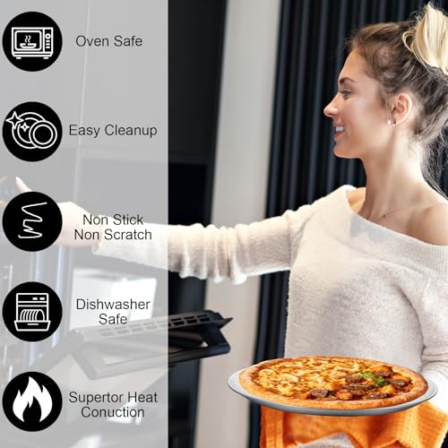 wutfuooo 8 Pieces 12 Inch Pizza Pans Bulk Stainless Steel Sets Round Bakeware Pizza Trays for Oven Kitchen Baking Home Restaurant Safe Sturdy Reusable Easy Clean
