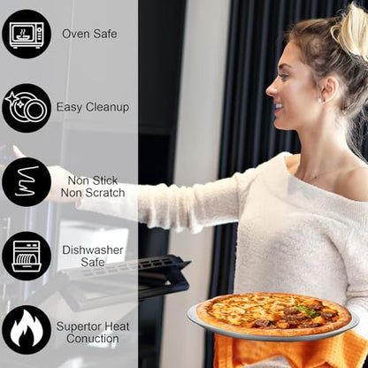 wutfuooo 8 Pieces 12 Inch Pizza Pans Bulk Stainless Steel Sets Round Bakeware Pizza Trays for Oven Kitchen Baking Home Restaurant Safe Sturdy Reusable Easy Clean