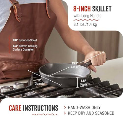 Victoria 8-Inch Cast Iron Skillet, Pre-Seasoned Cast-Iron Frying Pan with Long Handle, Made in Colombia