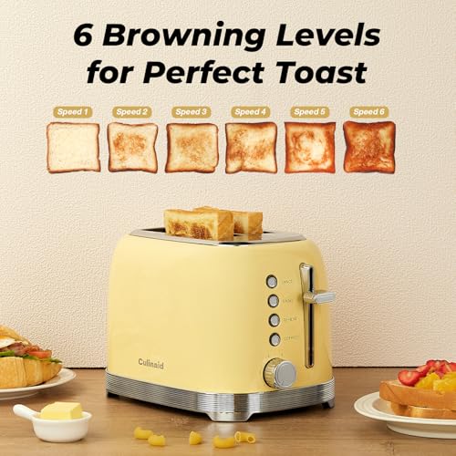 Culinaid Toaster 2 Slice Retro Stainless Steel, Yellow