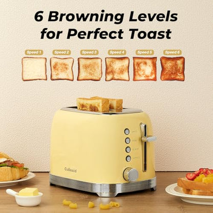 Culinaid Toaster 2 Slice Retro Stainless Steel, Yellow