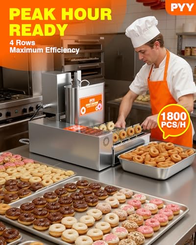 PYY Commercial Automatic Donut Maker Machine, 1800W 4 Rows, 1800 PCS/Hr