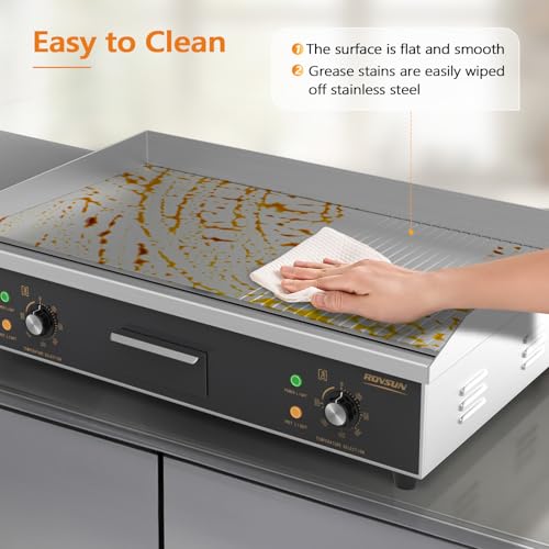 ROVSUN 30" Electric Griddle, Electric Countertop with Half Flat Top Griddle, 3000W Grill Stainless Steel with Adjustable Temperature Control 122°F-572°F for Commercial Home Restaurant, Plug