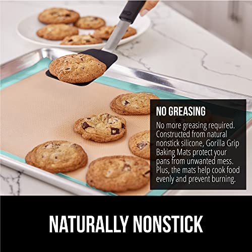 GORILLA GRIP Food Grade Reusable Nonstick Silicone Baking Mat, 16.5x11.87, Half Sheet 2PK, Oven Safe Cookie Sheet Liners, Up to 500 Degrees, No Mess Easy Clean Pastry Mats, Kitchen Essentials, Mint