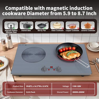 GIHETKUT 2 burner Induction cooktop,110V 4000W induction hot plate with Brushed Panel,Knob Control,9 Power Levels, Kids Lock & Timer,LED touch control 2 burner induction cooker