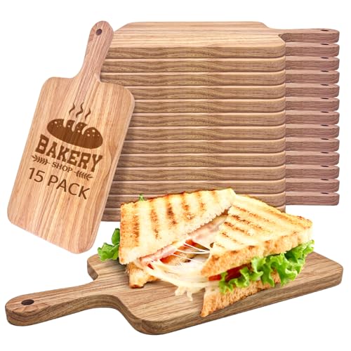 15 Pack Rubber Wood Cutting Board Bulk Wooden Serving Tray Kitchen Chopping Boards with Handle for Charcuterie Housewarming Gift (13.8 x 7 Inch)