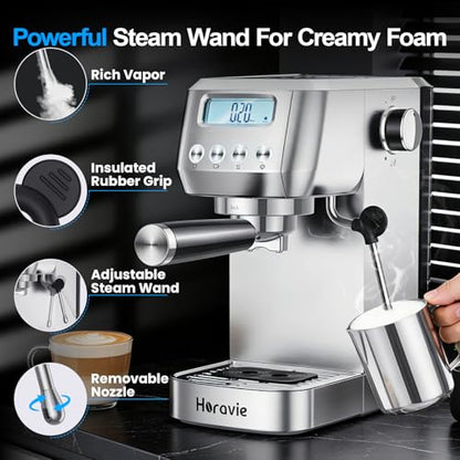 Horavie Ultra Espresso Machine with LCD Display, Espresso Maker with Powerful Milk Frother, Customizable Brewing Temperature, Professional Cappuccino & Latte Machine, Gift for Men & Women