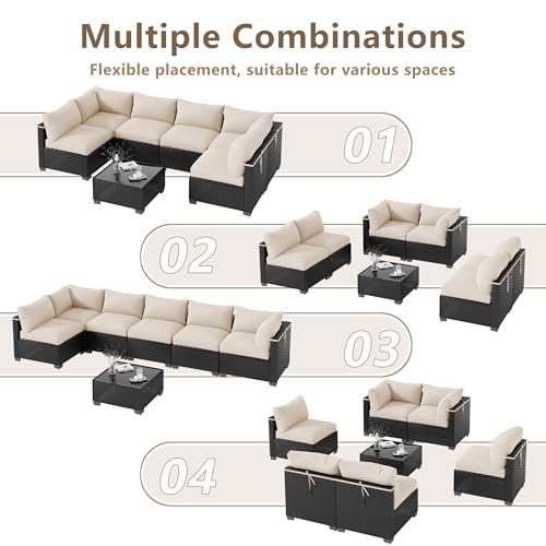 LOUVIXA 7 Piece Outdoor Patio Furniture Set, Outdoor Sectional Sofa, Wicker Rattan Patio Furniture, Patio Conversation Set with Coffee Table & Cushions